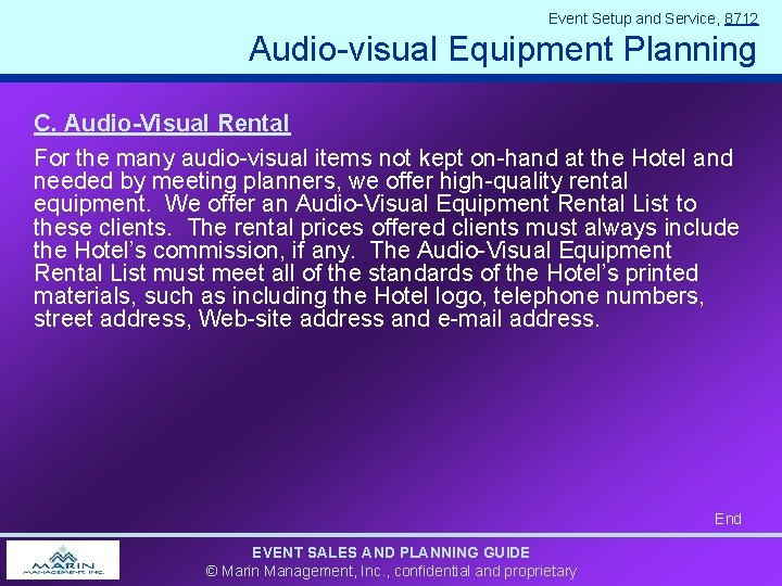 Event Setup and Service, 8712 Audio-visual Equipment Planning C. Audio-Visual Rental For the many Event Setup and Service, 8712 Audio-visual Equipment Planning C. Audio-Visual Rental For the many