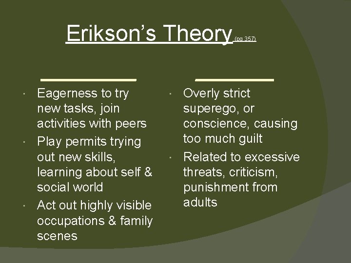Erikson’s Theory ______ Eagerness to try new tasks, join activities with peers Play permits