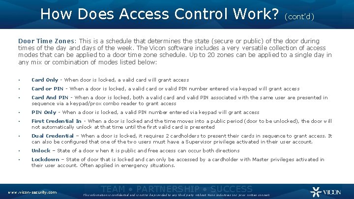 How Does Access Control Work? (cont’d) Door Time Zones: This is a schedule that