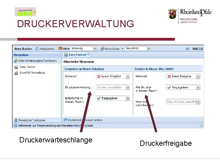 DRUCKERVERWALTUNG Druckerwarteschlange Druckerfreigabe 