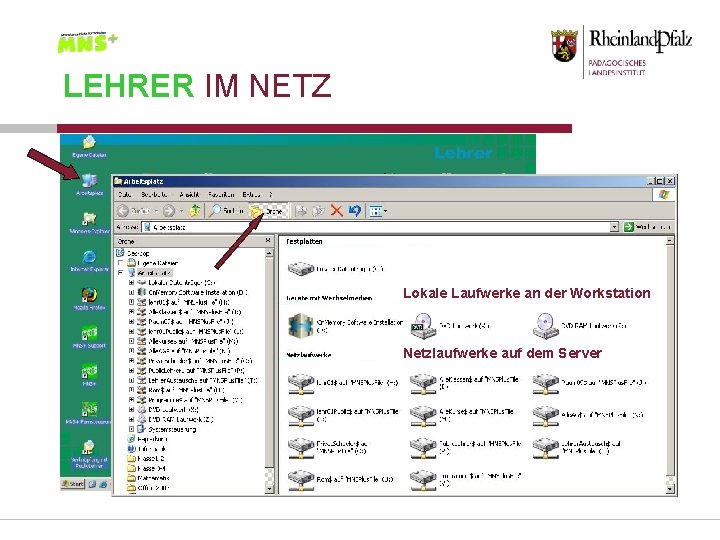 LEHRER IM NETZ Lokale Laufwerke an der Workstation Netzlaufwerke auf dem Server 