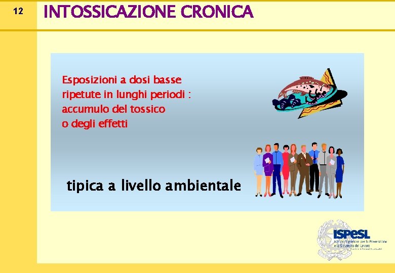 12 INTOSSICAZIONE CRONICA Esposizioni a dosi basse ripetute in lunghi periodi : accumulo del