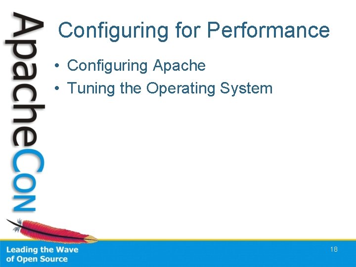 Configuring for Performance • Configuring Apache • Tuning the Operating System 18 