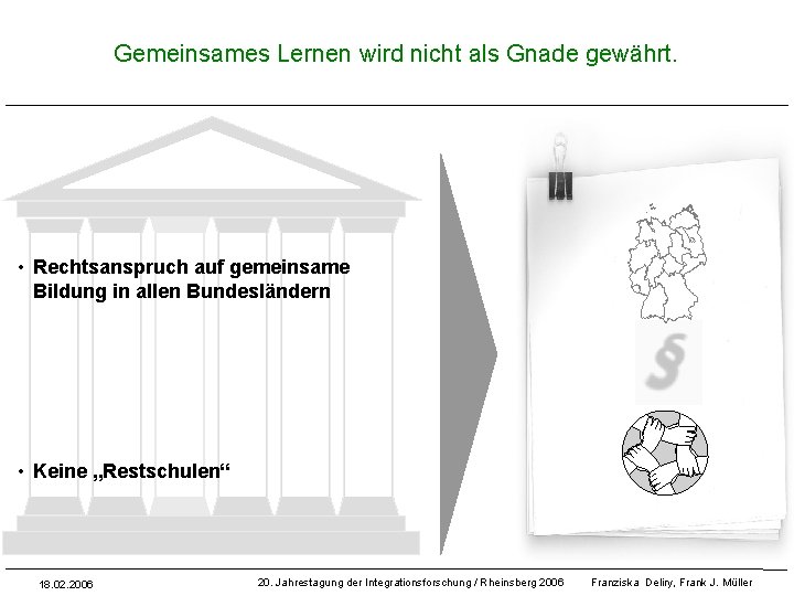 Gemeinsames Lernen wird nicht als Gnade gewährt. • Rechtsanspruch auf gemeinsame Bildung in allen