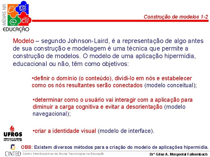 Construção de modelos 1 -2 Modelo – segundo Johnson-Laird, é a representação de algo