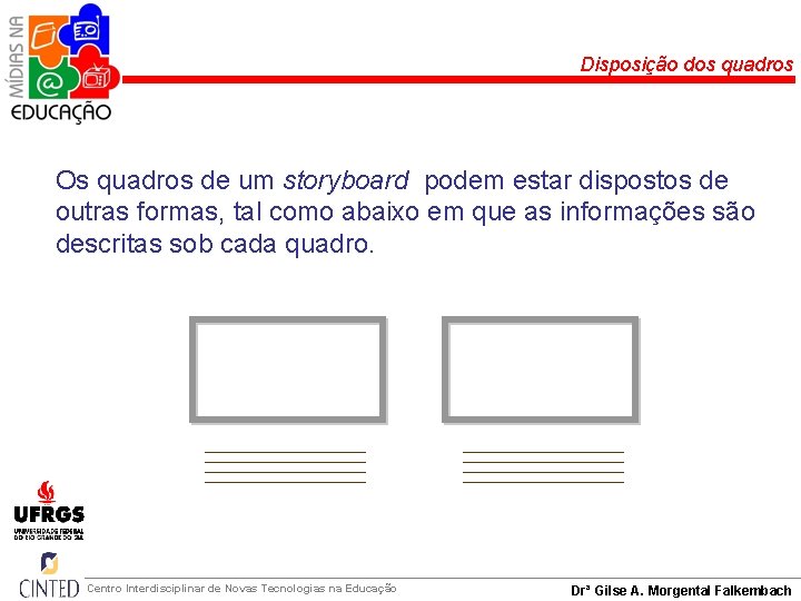 Disposição dos quadros Os quadros de um storyboard podem estar dispostos de outras formas,