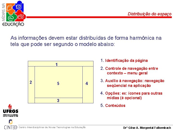 Distribuição do espaço As informações devem estar distribuídas de forma harmônica na tela que