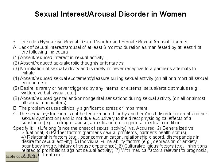Sexual Interest/Arousal Disorder in Women • Includes Hypoactive Sexual Desire Disorder and Female Sexual