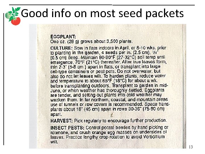 Good info on most seed packets 13 