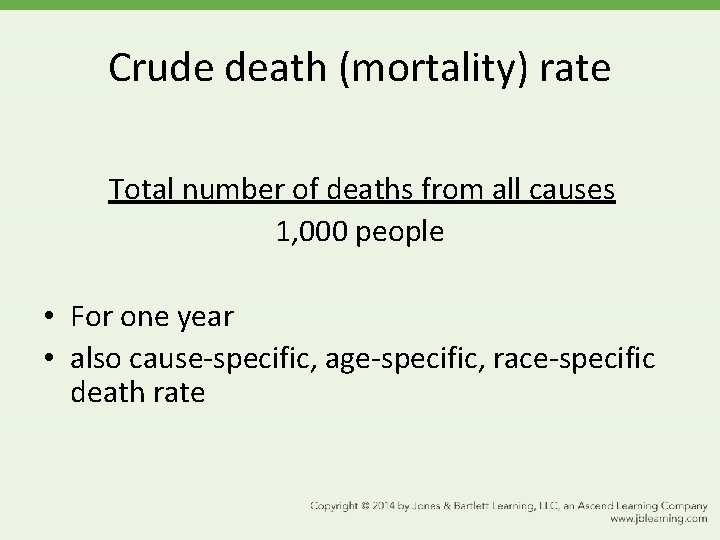 Crude death (mortality) rate Total number of deaths from all causes 1, 000 people