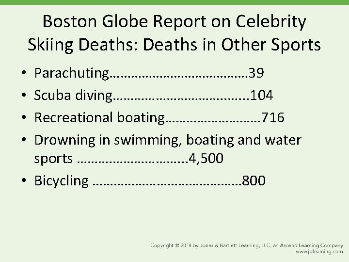 Boston Globe Report on Celebrity Skiing Deaths: Deaths in Other Sports Parachuting………………… 39 Scuba