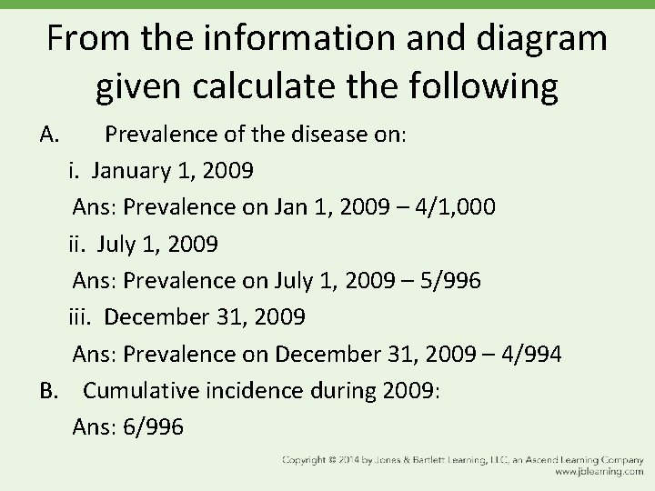 From the information and diagram given calculate the following A. Prevalence of the disease
