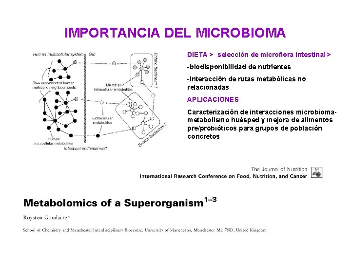 IMPORTANCIA DEL MICROBIOMA DIETA > selección de microflora intestinal > -biodisponibilidad de nutrientes -Interacción