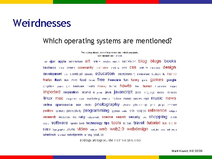 Weirdnesses Which operating systems are mentioned? Marti Hearst, HICSS’ 08 