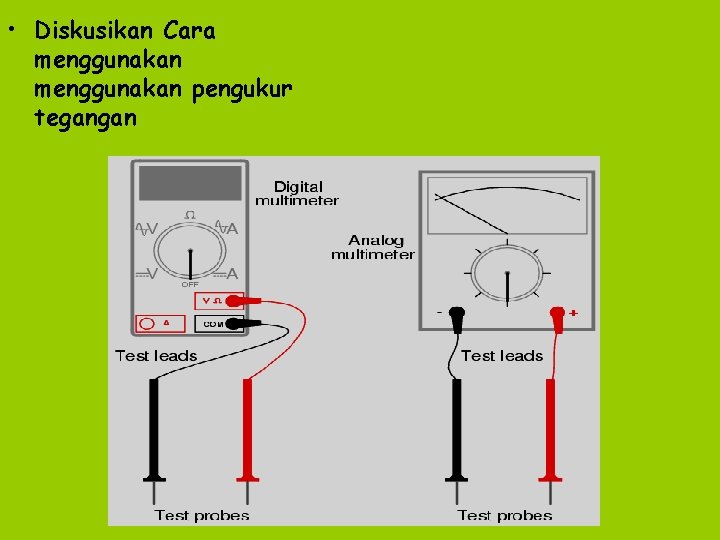  • Diskusikan Cara menggunakan pengukur tegangan 