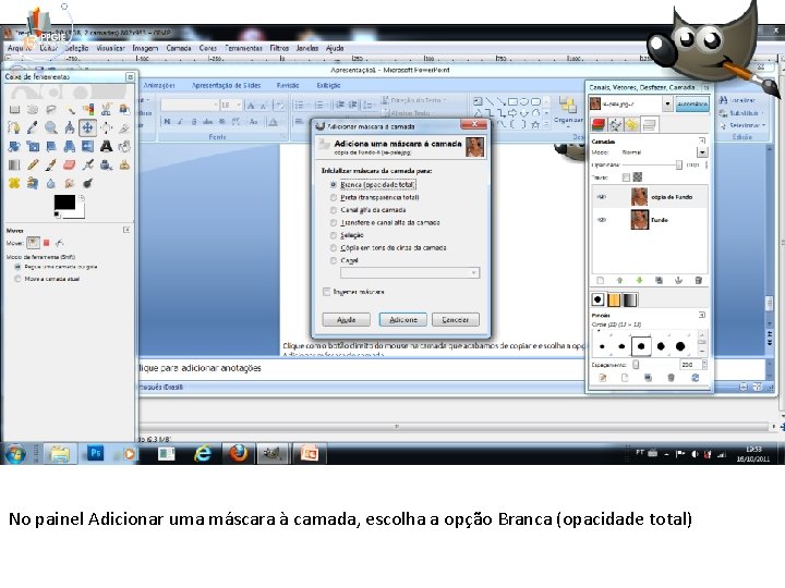 No painel Adicionar uma máscara à camada, escolha a opção Branca (opacidade total) 