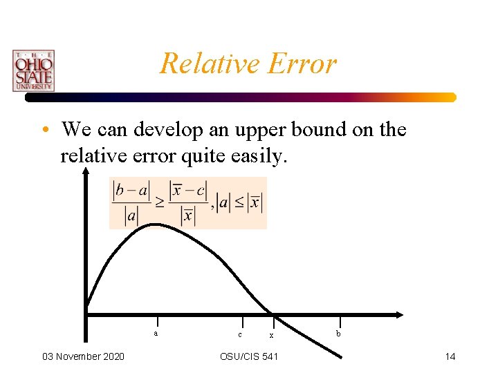 Relative Error • We can develop an upper bound on the relative error quite