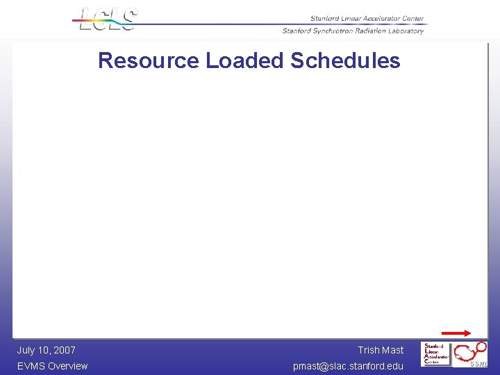 Resource Loaded Schedules July 10, 2007 EVMS Overview Trish Mast pmast@slac. stanford. edu 