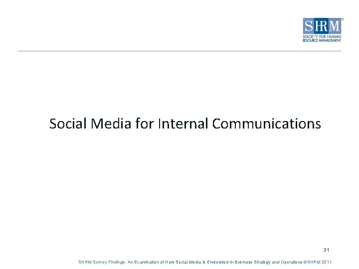 Social Media for Internal Communications 31 SHRM Survey Findings: An Examination of How Social