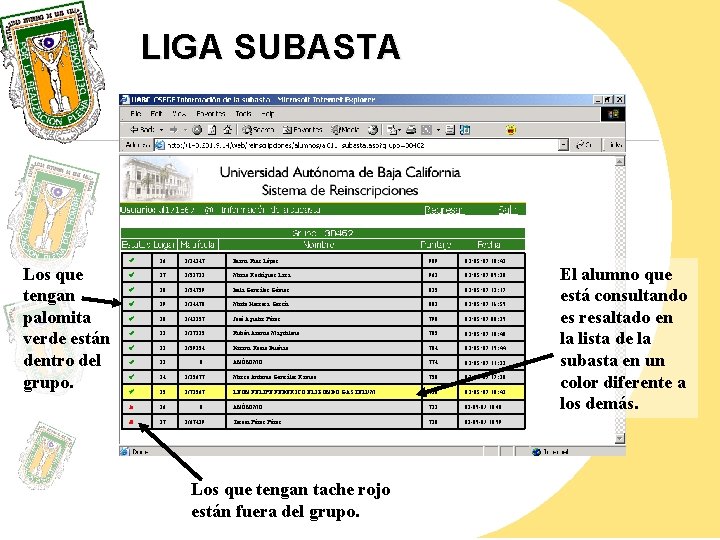 LIGA SUBASTA Los que tengan palomita verde están dentro del grupo. 16 2/34147 Diana