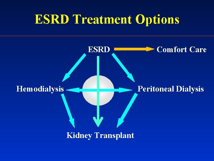 ESRD Treatment Options ESRD Comfort Care Peritoneal Dialysis Hemodialysis Kidney Transplant 