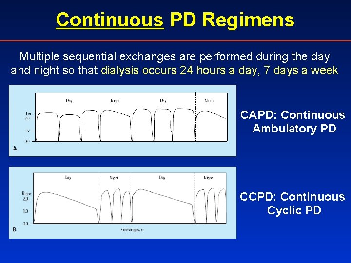 Continuous PD Regimens Multiple sequential exchanges are performed during the day and night so