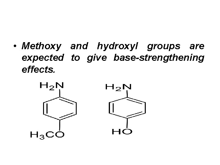  • Methoxy and hydroxyl groups are expected to give base-strengthening effects. 