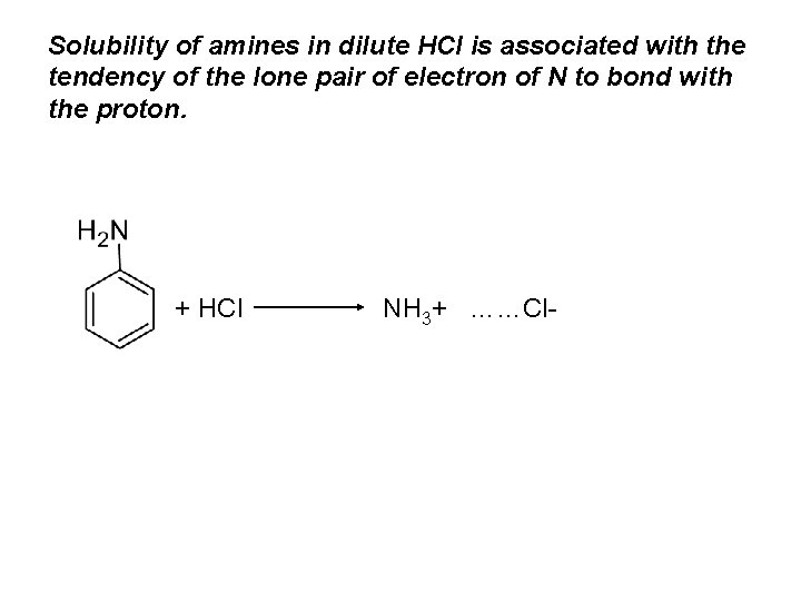 Solubility of amines in dilute HCl is associated with the tendency of the lone