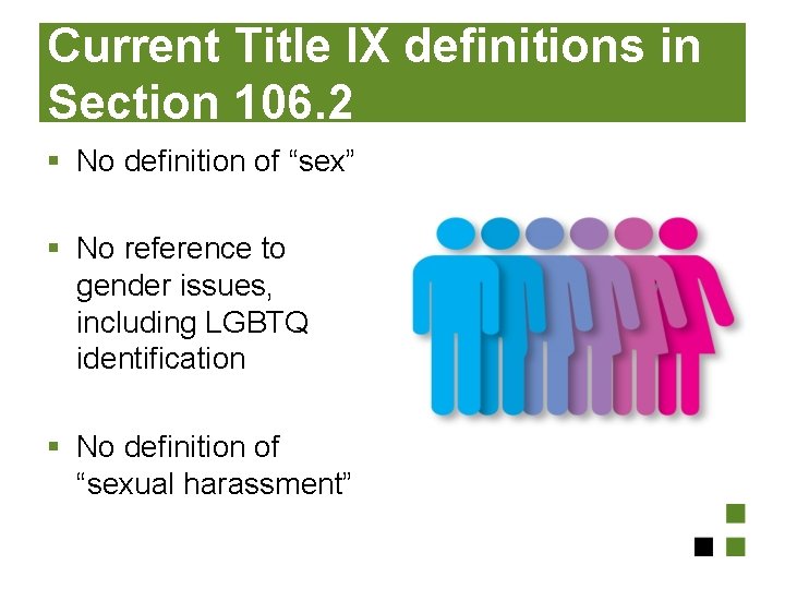 Current Title IX definitions in Section 106. 2 § No definition of “sex” §