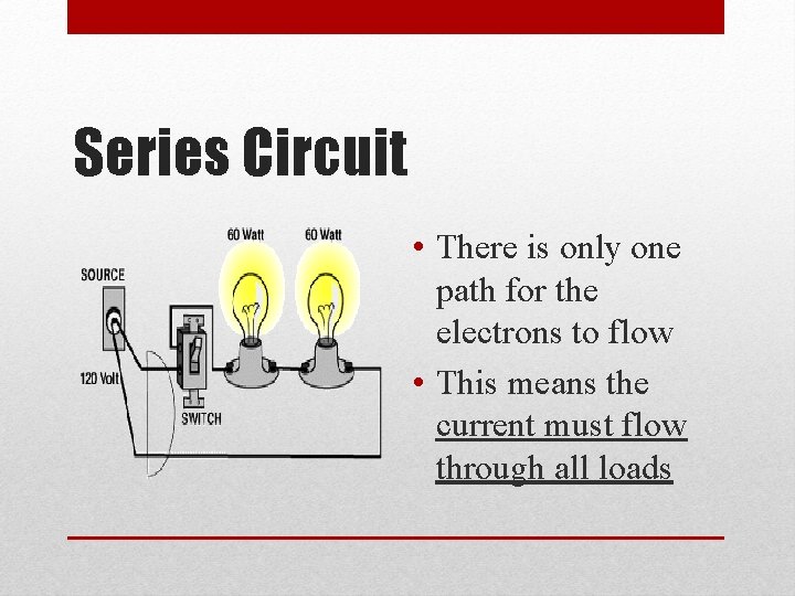 Series Circuit • There is only one path for the electrons to flow •