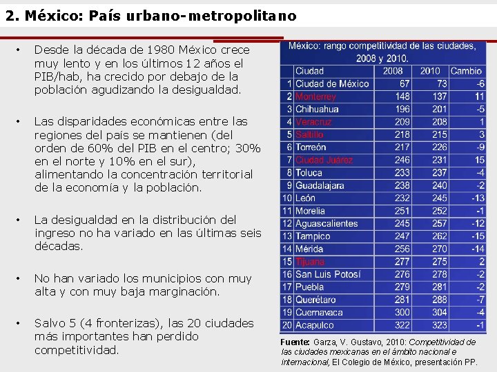 2. México: País urbano-metropolitano • Desde la década de 1980 México crece muy lento