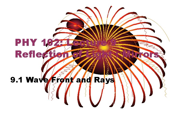 PHY 102: Lecture 9 Reflection of Light : Mirrors 9. 1 Wave Front and