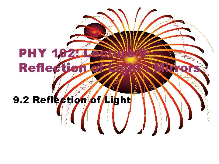 PHY 102: Lecture 9 Reflection of Light : Mirrors 9. 2 Reflection of Light
