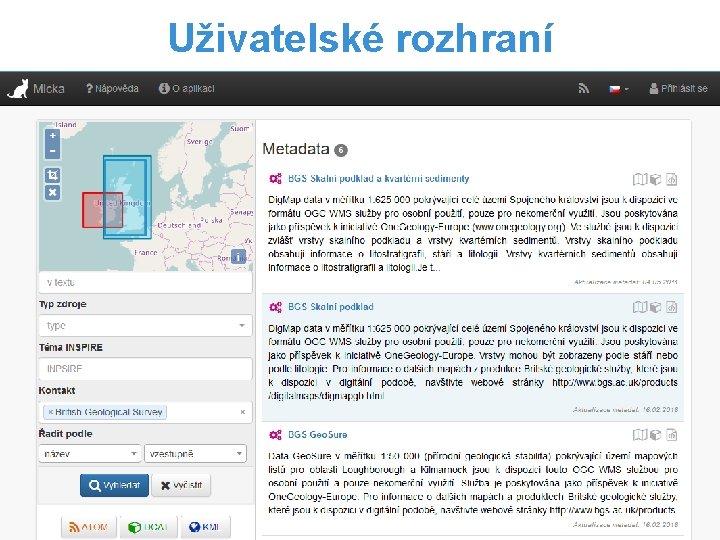 Uživatelské rozhraní Quo vadis metadata? Otevřená data jako příležitost pro komerční sektor. Praha 18.