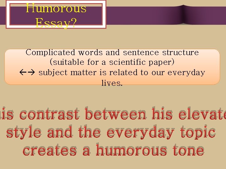 Humorous Essay? Complicated words and sentence structure (suitable for a scientific paper) subject matter