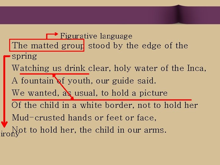 Figurative language The matted group stood by the edge of the spring Watching us