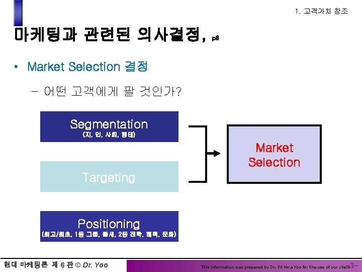 1. 고객가치 창조 마케팅과 관련된 의사결정, p 8 • Market Selection 결정 – 어떤