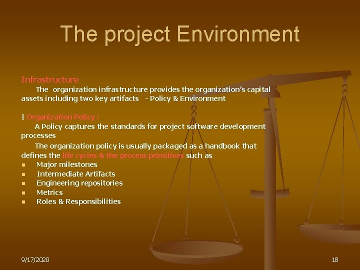 The project Environment Infrastructure The organization infrastructure provides the organization’s capital assets including two