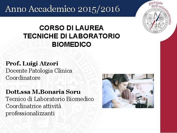 Anno Accademico 20152016 CORSO DI LAUREA TECNICHE DI