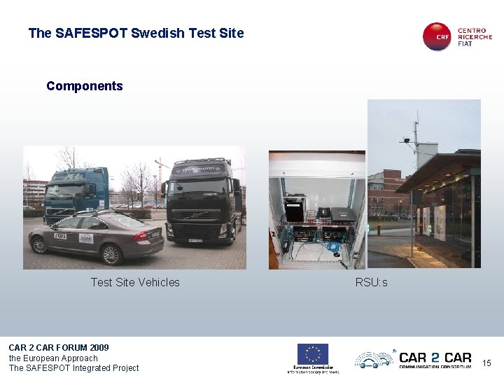 The SAFESPOT Swedish Test Site Components Test Site Vehicles CAR 2 CAR FORUM 2009