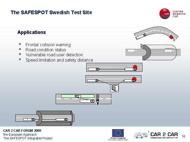 The SAFESPOT Swedish Test Site Applications § § Frontal collision warning Road condition status