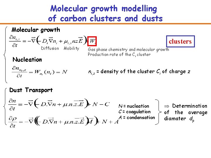 Molecular growth modelling of carbon clusters and dusts Molecular growth clusters Diffusion Nucleation Mobility