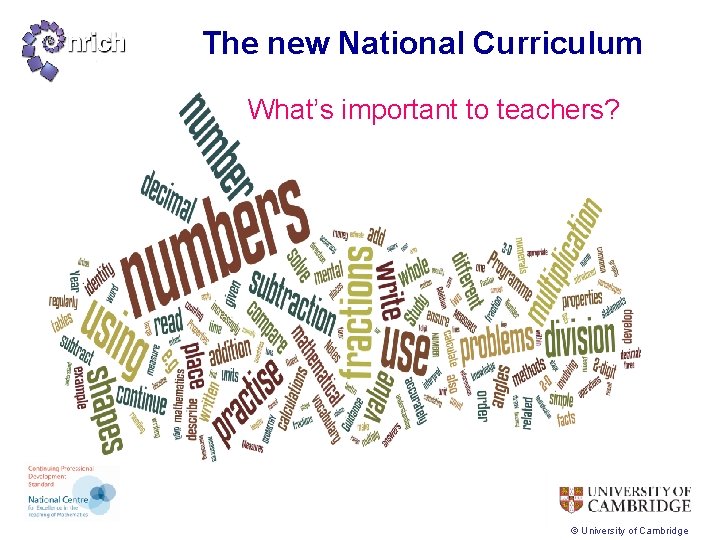 The new National Curriculum What’s important to teachers? © University of Cambridge 