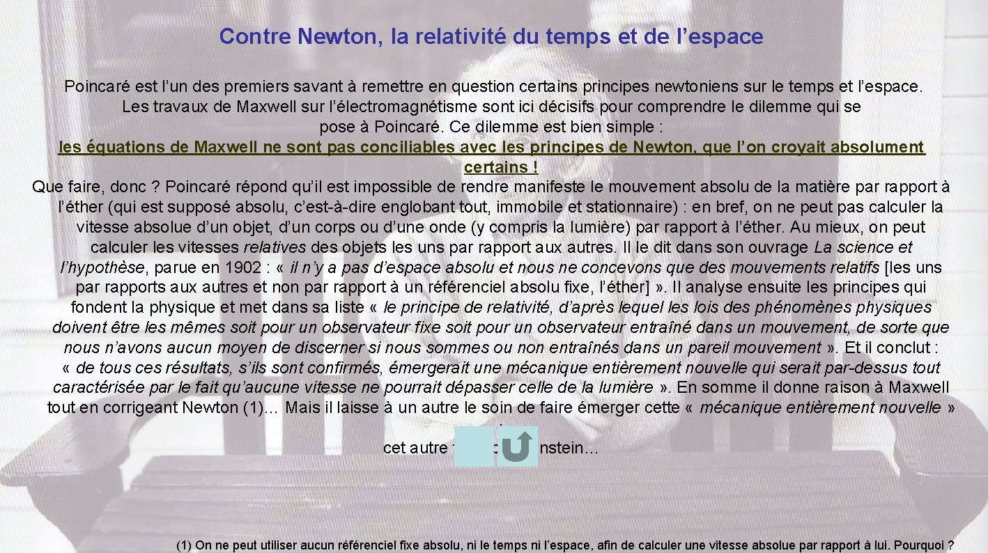 Contre Newton, la relativité du temps et de l’espace Poincaré est l’un des premiers