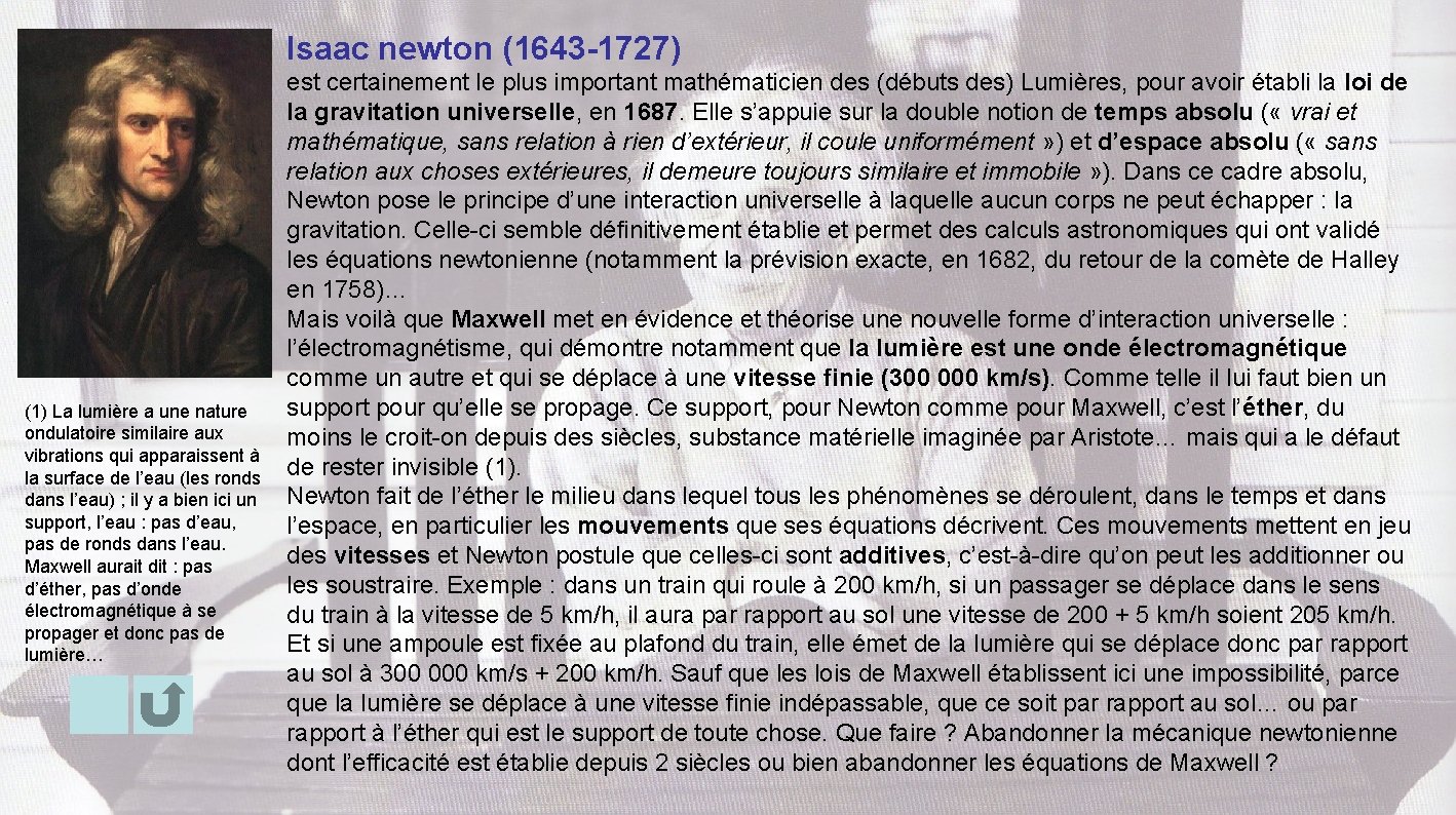 Isaac newton (1643 -1727) (1) La lumière a une nature ondulatoire similaire aux vibrations