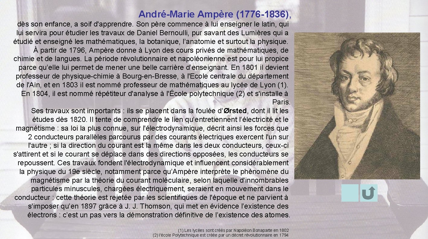 André-Marie Ampère (1776 -1836), dès son enfance, a soif d'apprendre. Son père commence à