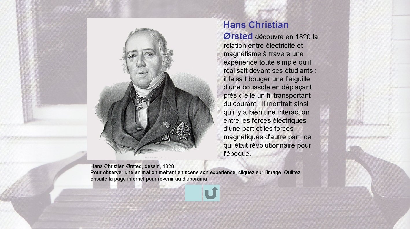 Hans Christian Ørsted découvre en 1820 la relation entre électricité et magnétisme à travers
