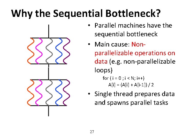 Why the Sequential Bottleneck? • Parallel machines have the sequential bottleneck • Main cause: