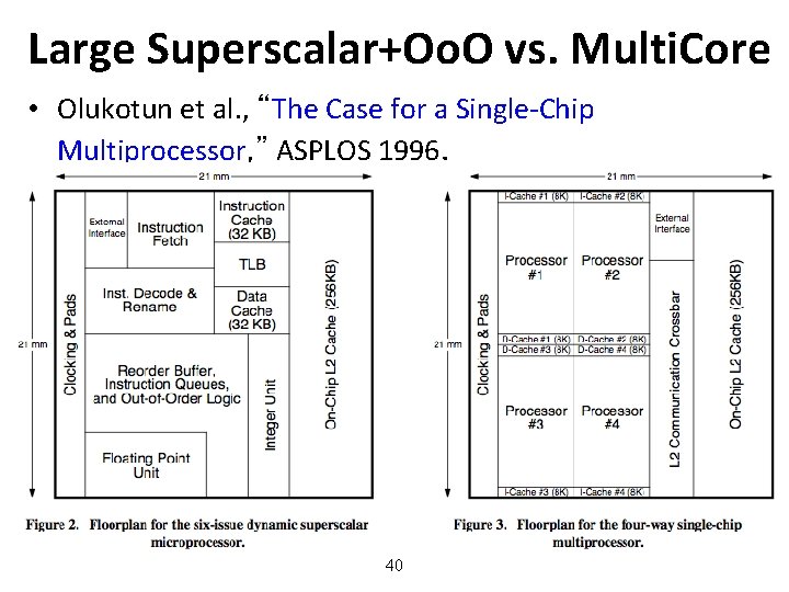 Large Superscalar+Oo. O vs. Multi. Core • Olukotun et al. , “The Case for