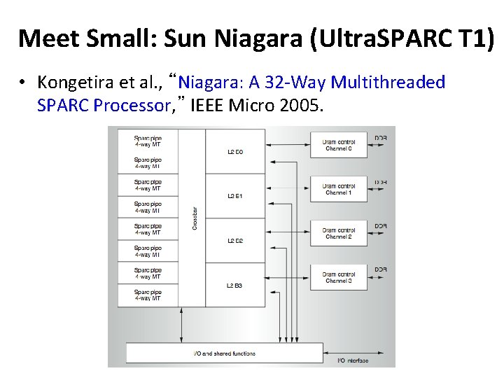 Meet Small: Sun Niagara (Ultra. SPARC T 1) • Kongetira et al. , “Niagara: